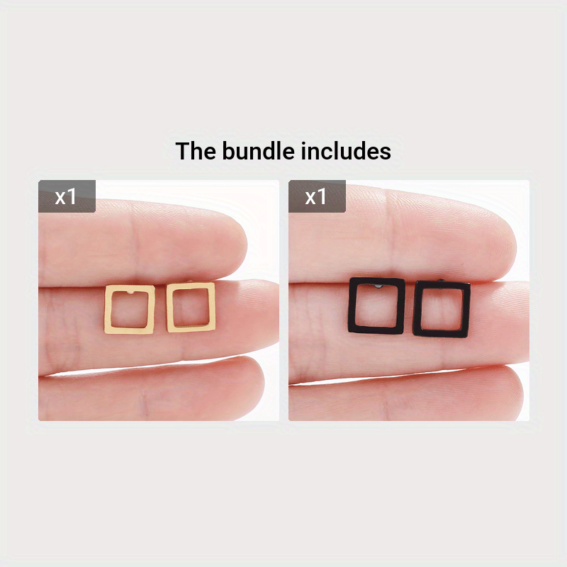 Square Stud Earrings Set Stainless Steel Hypoallergenic for Women